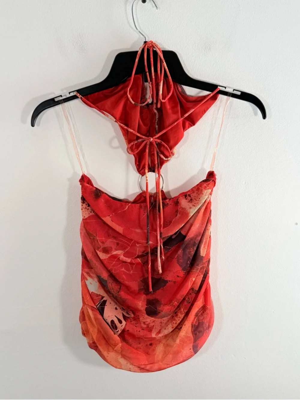 Outcast Exclusive Orange Red Butterfly Cut Out Ring Halter Mini Dress Small